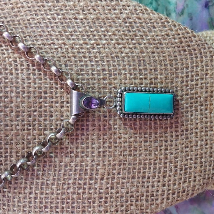 Paul Livingston Sterling Turquoise And Alexandrite Pendant Necklace, Heavy Chain